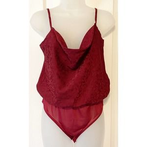 NWT She + Sky Women's Burgundy Cowl Neck Cami Bodysuit Size Small